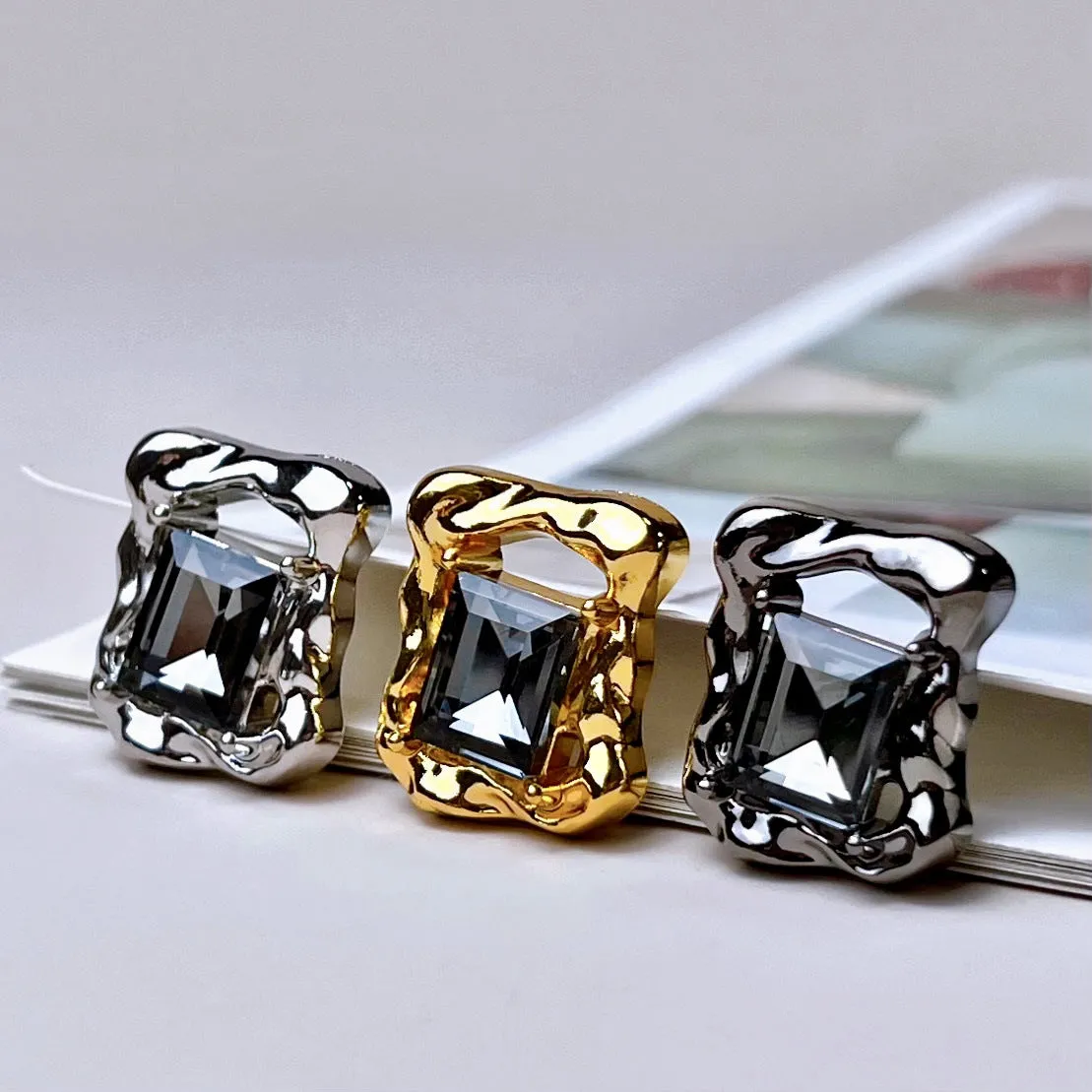 16/20/28mm Beveled Diamond Rectangular Hollow Metal Buttons 12pcs