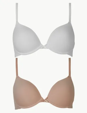 2 Pack Underwired Plunge T-Shirt Bras AA-D