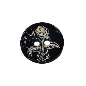 24L (15mm) Black Printed Mother of Pearl Shell Buttons 100pcs
