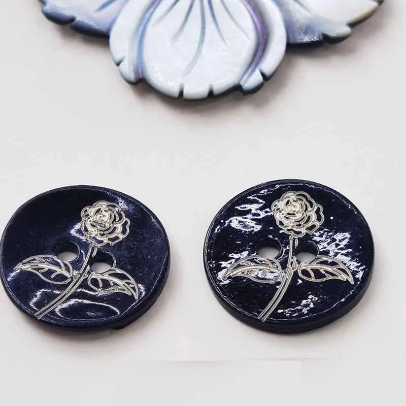 24L (15mm) Black Printed Mother of Pearl Shell Buttons 100pcs
