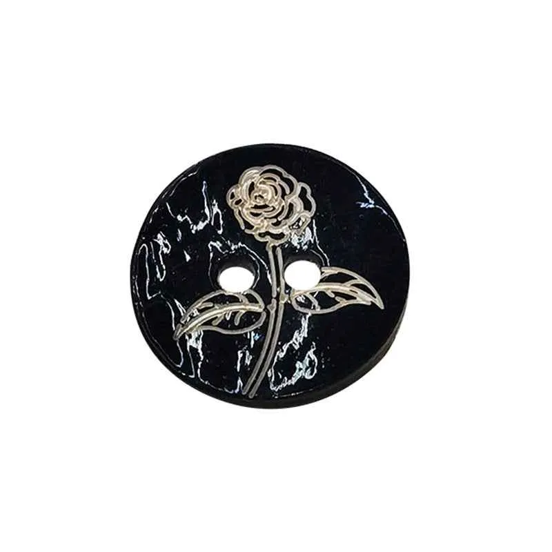 24L (15mm) Black Printed Mother of Pearl Shell Buttons 100pcs