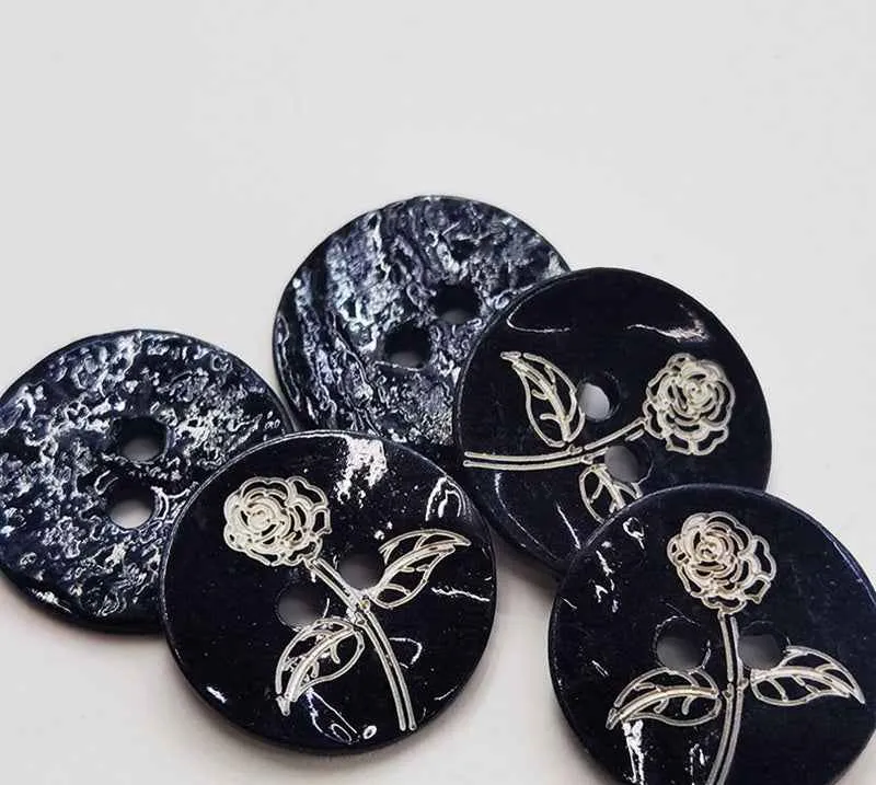 24L (15mm) Black Printed Mother of Pearl Shell Buttons 100pcs