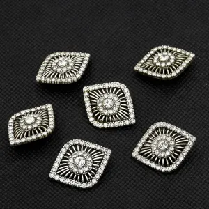 25x30.5mm Antique Silver Hollow Eye-Shaped Rhinestone Shank Buttons