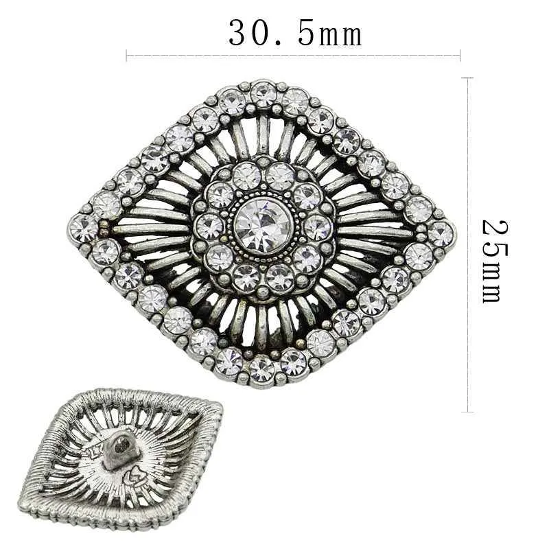 25x30.5mm Antique Silver Hollow Eye-Shaped Rhinestone Shank Buttons