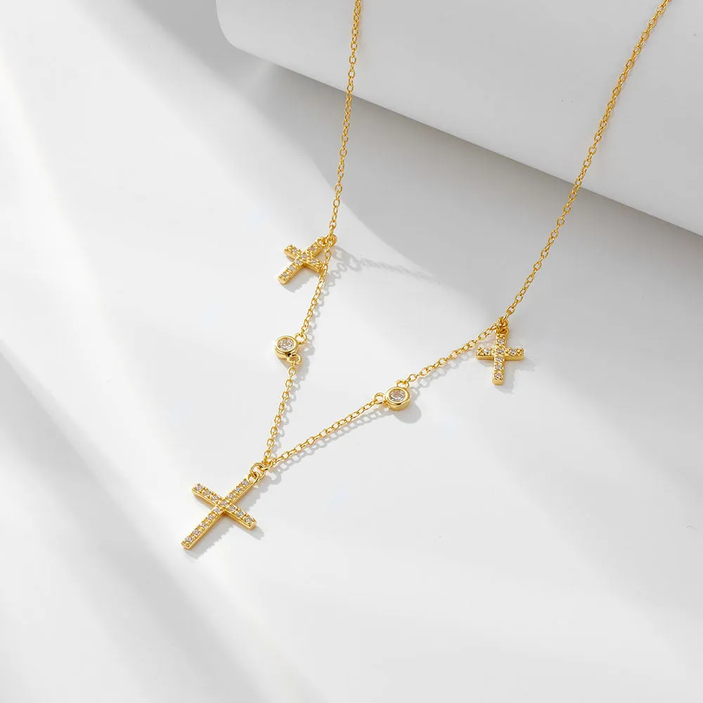925 sterling silver cross necklace for women, simple ins niche light luxury diamond clavicle chain