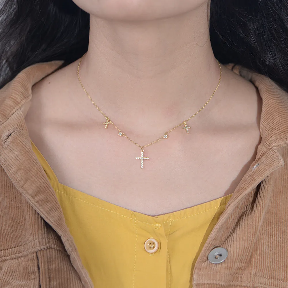 925 sterling silver cross necklace for women, simple ins niche light luxury diamond clavicle chain