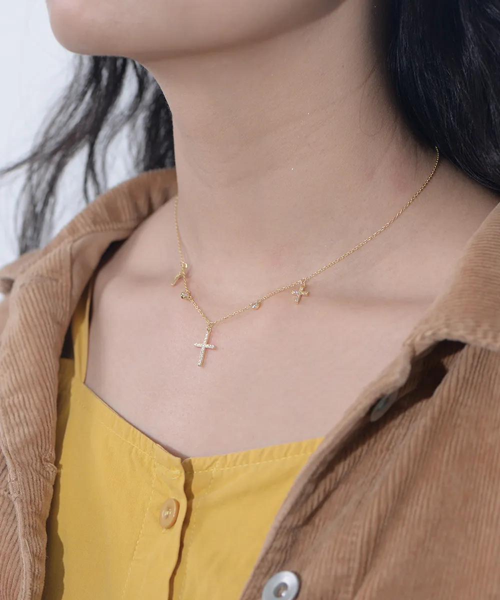 925 sterling silver cross necklace for women, simple ins niche light luxury diamond clavicle chain