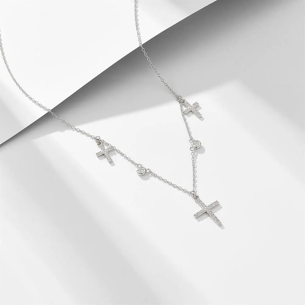 925 sterling silver cross necklace for women, simple ins niche light luxury diamond clavicle chain