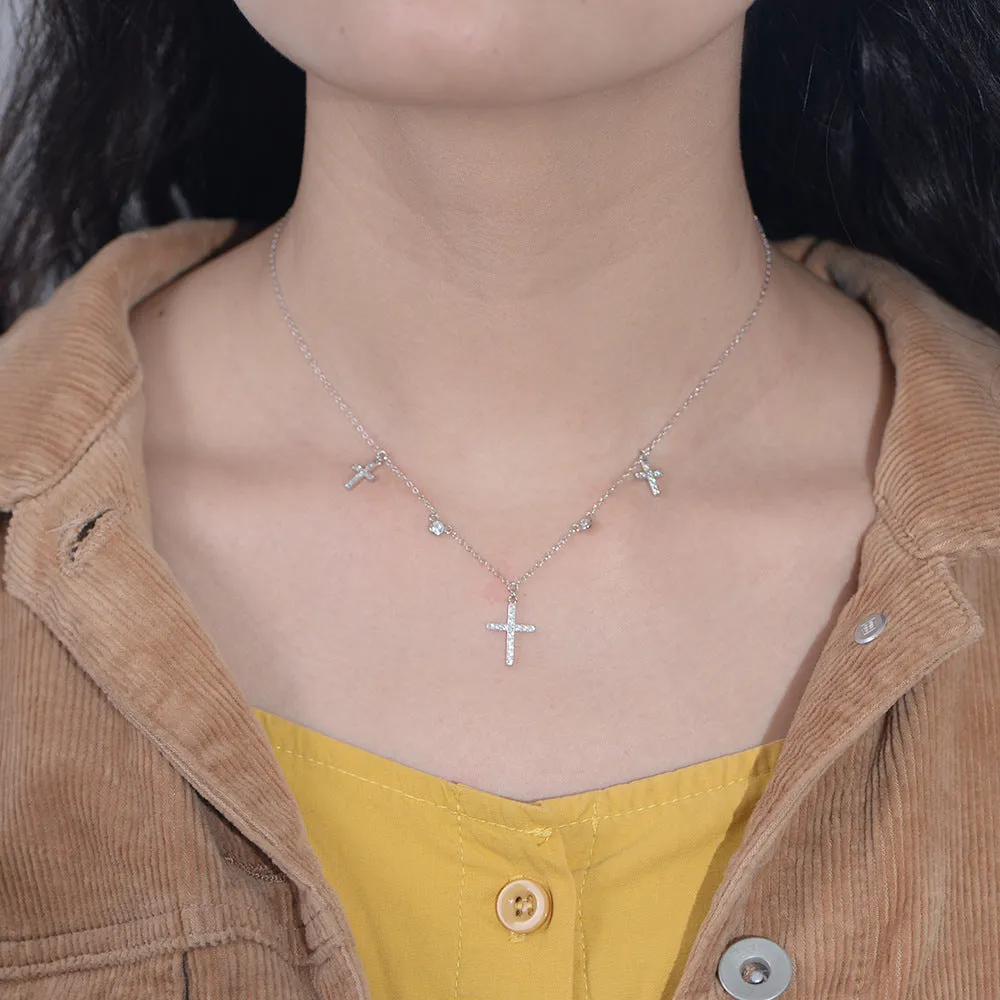 925 sterling silver cross necklace for women, simple ins niche light luxury diamond clavicle chain