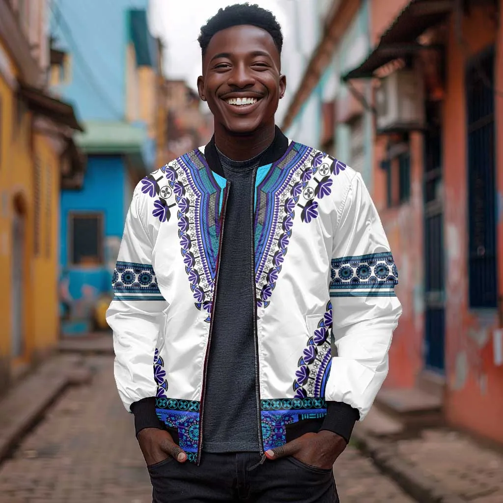 Africa Bomber Jacket African Dashiki Royal Blue Version LT14