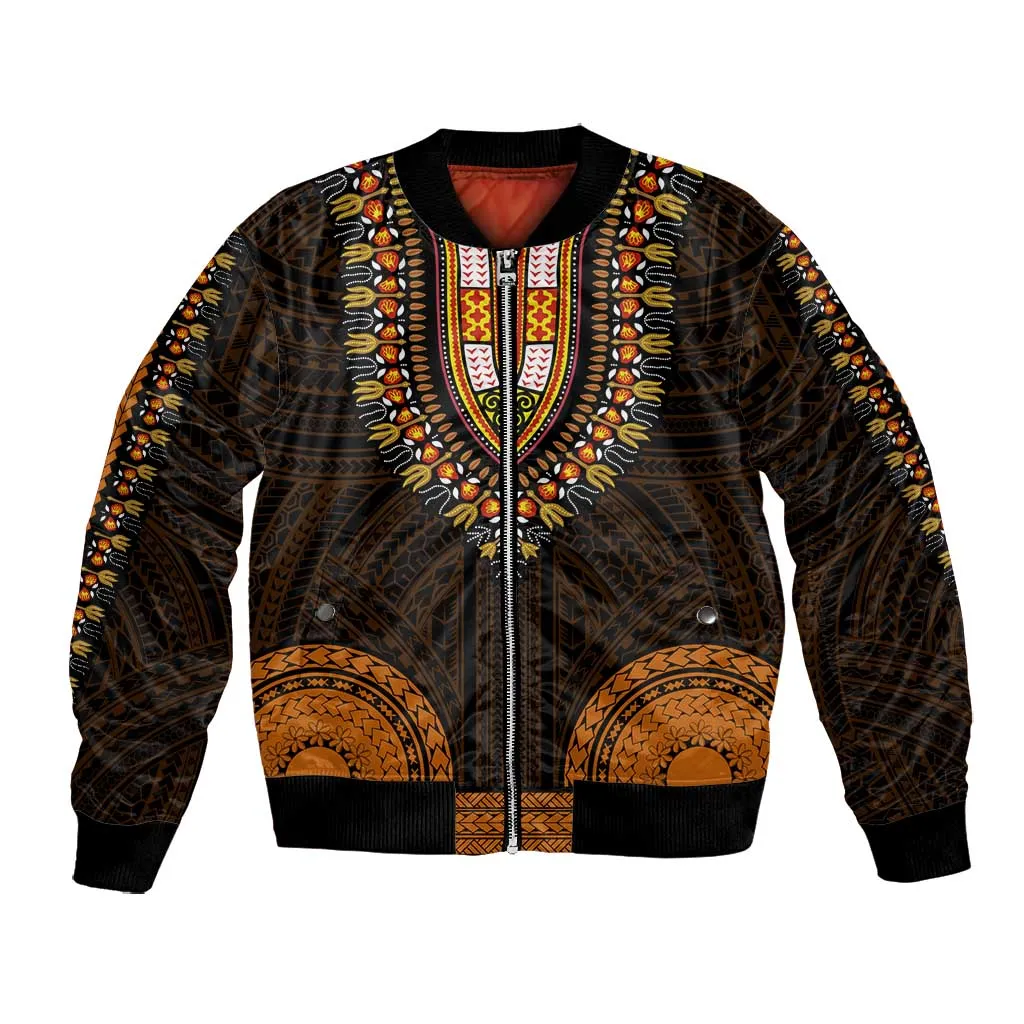African Dashiki and Polynesian Pattern Bomber Jacket Gold LT9