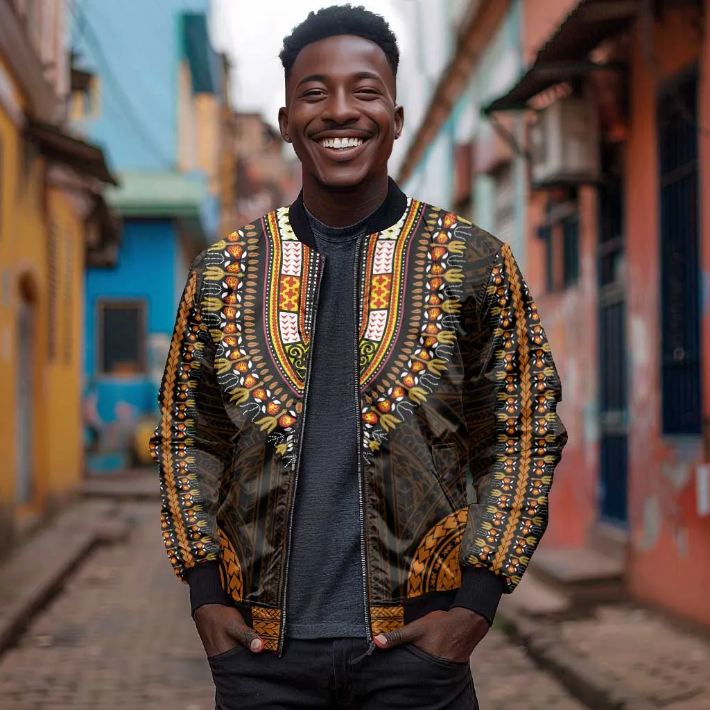 African Dashiki and Polynesian Pattern Bomber Jacket Gold LT9