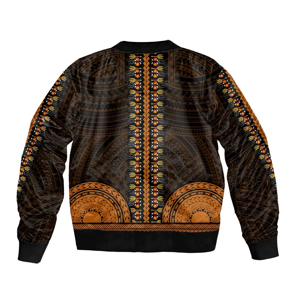 African Dashiki and Polynesian Pattern Bomber Jacket Gold LT9
