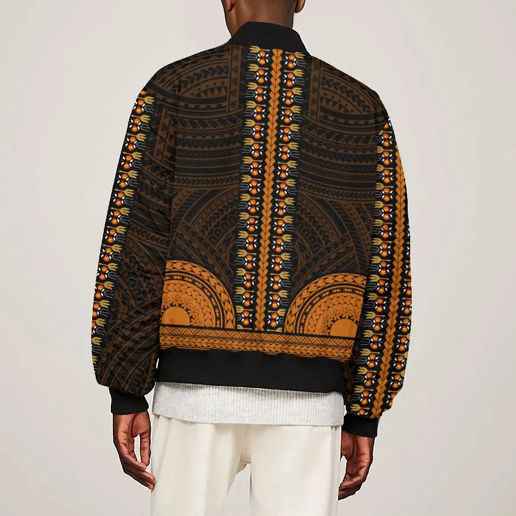African Dashiki and Polynesian Pattern Bomber Jacket Gold LT9