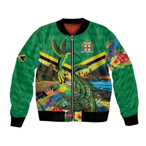 African Jamaica Personalized Bomber Jacket Hummingbird and Crocodiles Tropical LT9