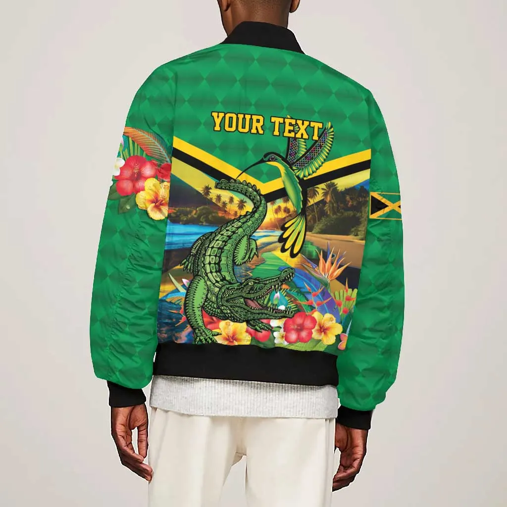 African Jamaica Personalized Bomber Jacket Hummingbird and Crocodiles Tropical LT9