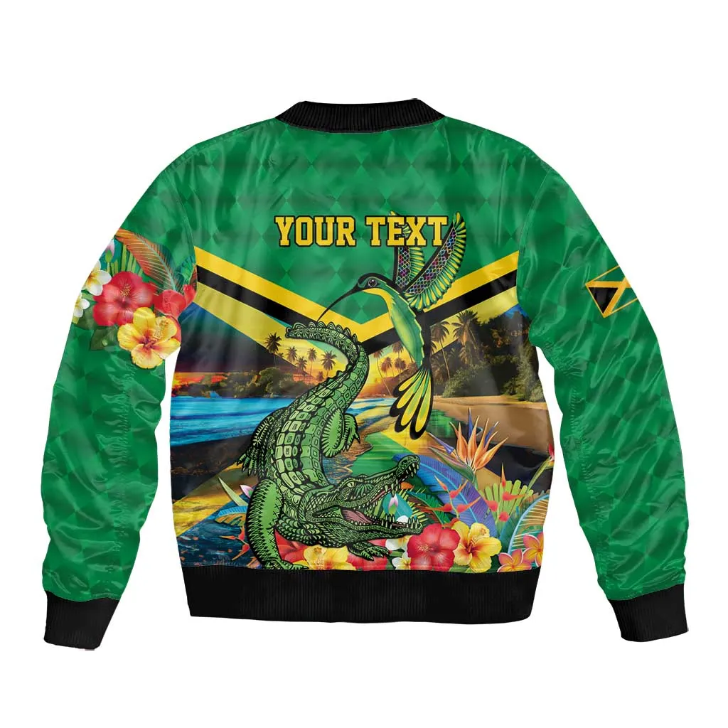 African Jamaica Personalized Bomber Jacket Hummingbird and Crocodiles Tropical LT9
