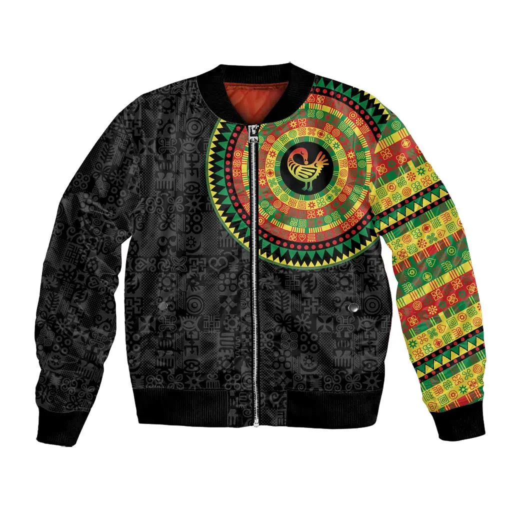 African Sankofa Bird Bomber Jacket Adinkra Symbols - Chest Arm Tattoo LT15