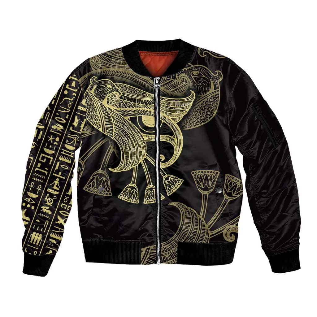 Afro Egypt Sleeve Zip Bomber Jacket Horus Eyes Egyptian God DT03