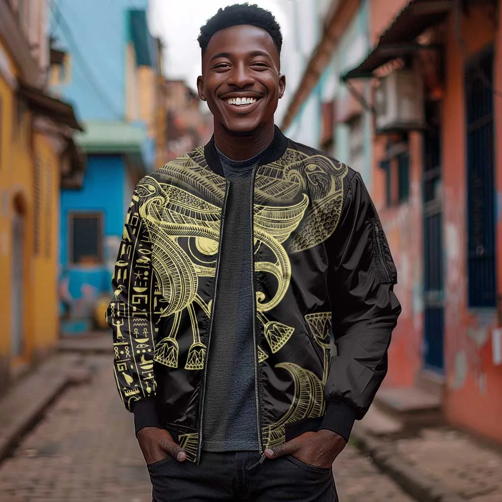 Afro Egypt Sleeve Zip Bomber Jacket Horus Eyes Egyptian God DT03
