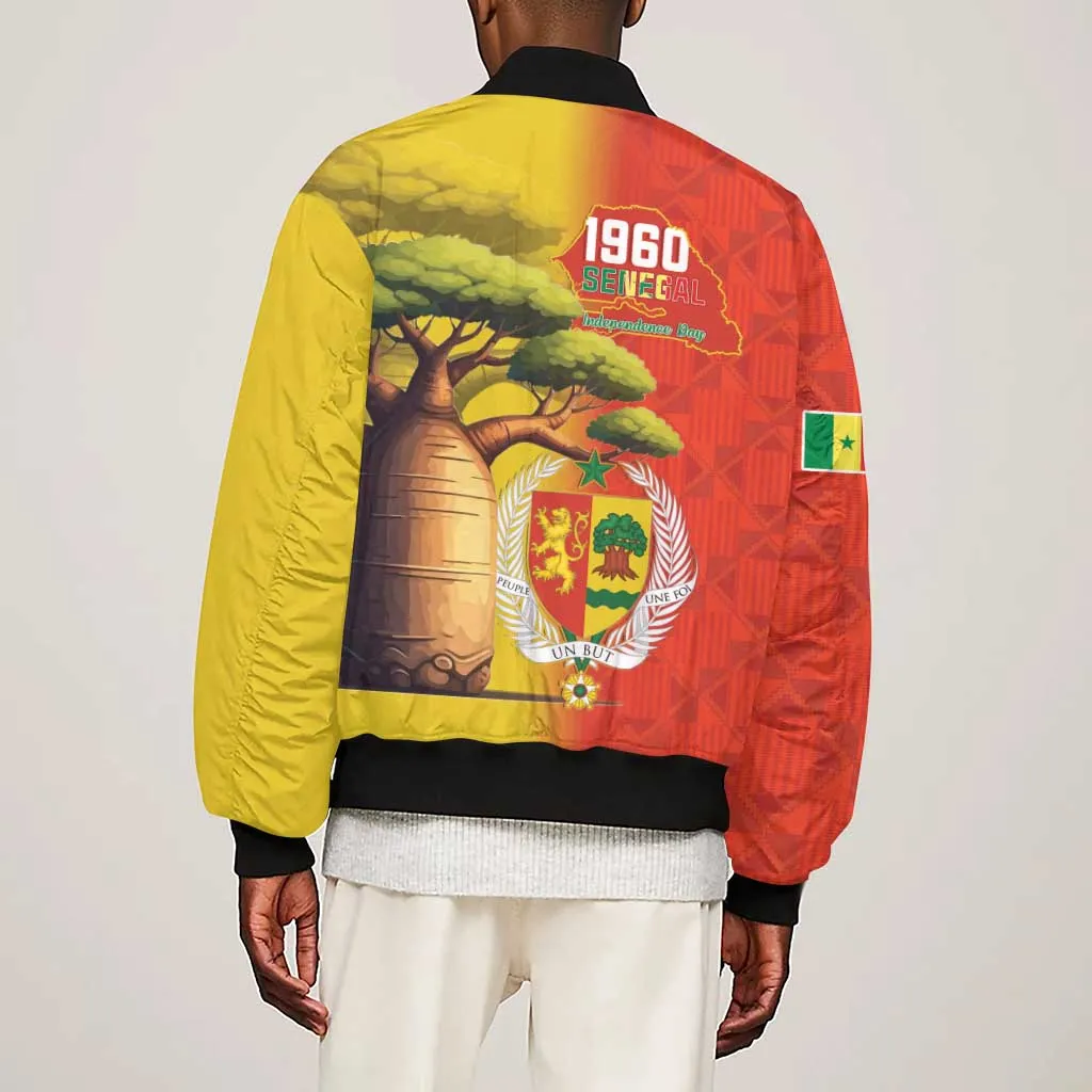 Afro Senegal Independence Day Sleeve Zip Bomber Jacket 65th Anniversary - Kente Pattern LT15