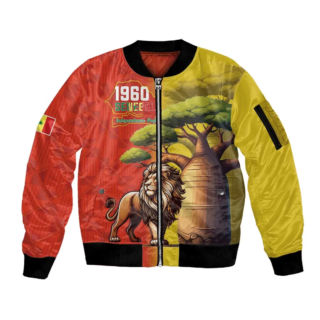 Afro Senegal Independence Day Sleeve Zip Bomber Jacket 65th Anniversary - Kente Pattern LT15
