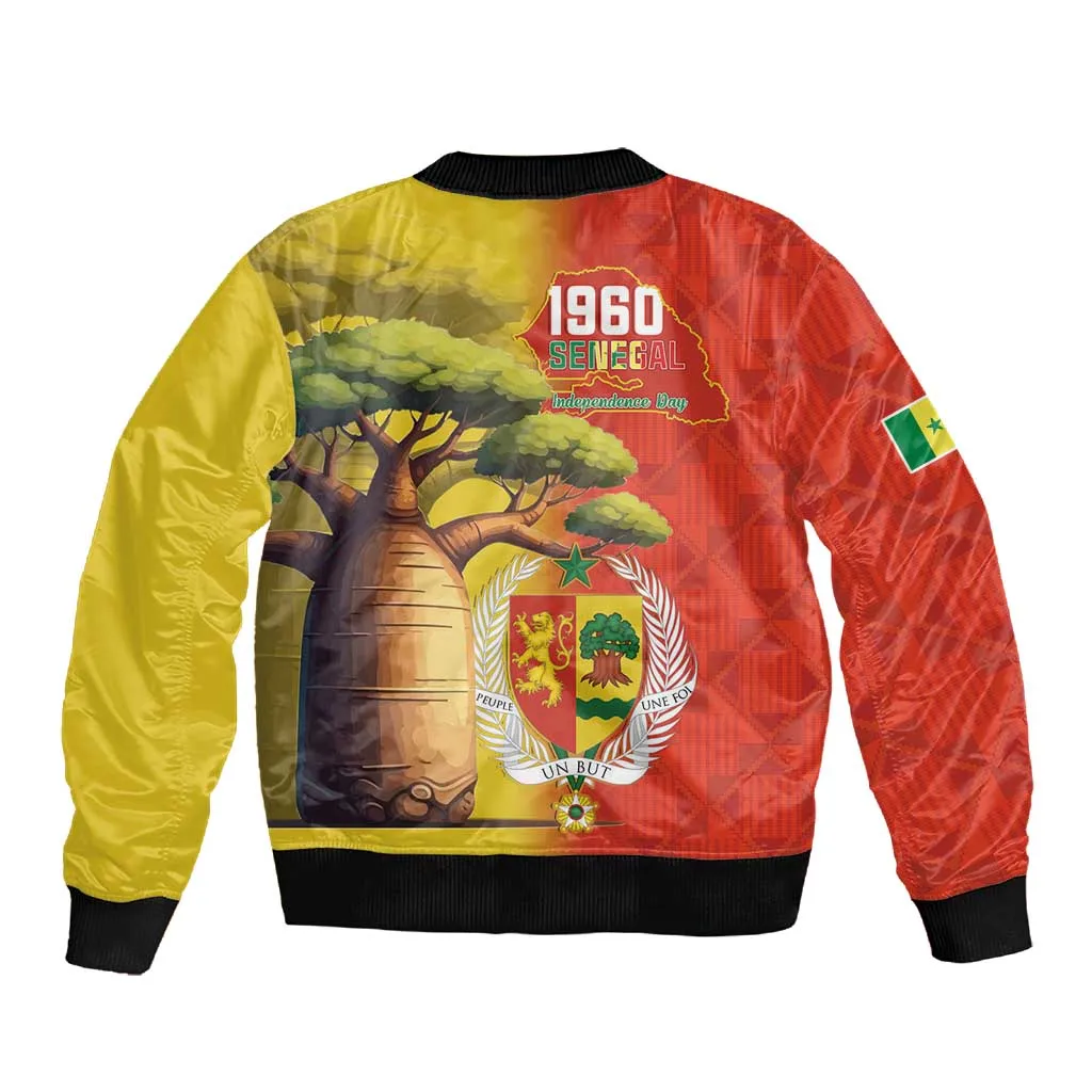 Afro Senegal Independence Day Sleeve Zip Bomber Jacket 65th Anniversary - Kente Pattern LT15
