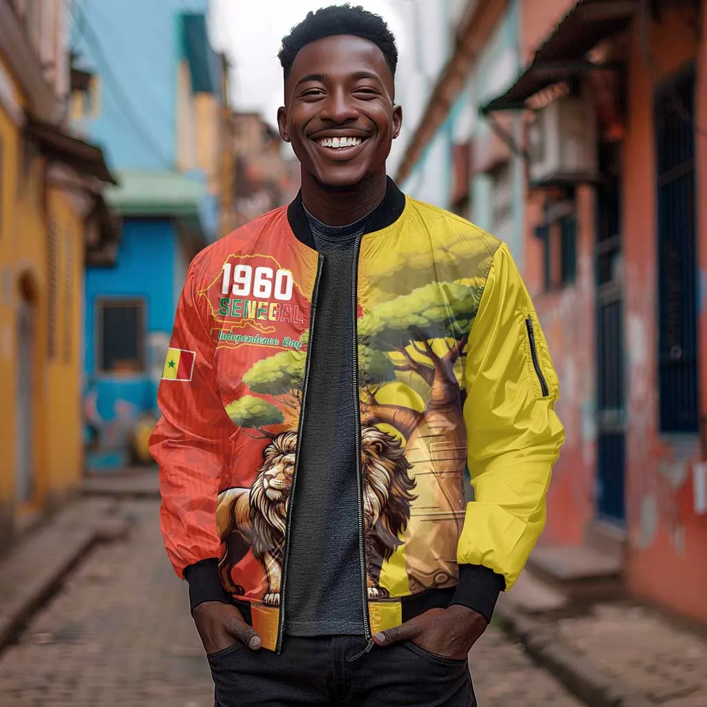 Afro Senegal Independence Day Sleeve Zip Bomber Jacket 65th Anniversary - Kente Pattern LT15