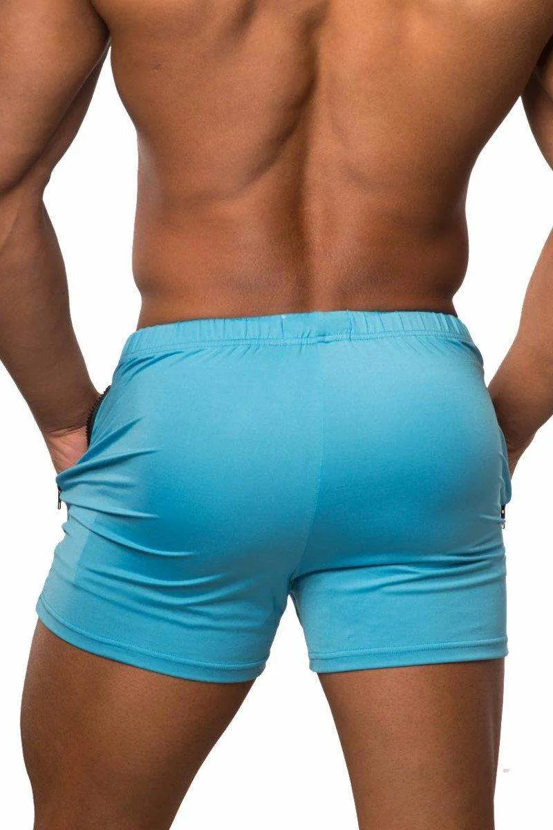 Agile Bodybuilding 4'' Shorts w Zipper Pockets - Aqua Blue