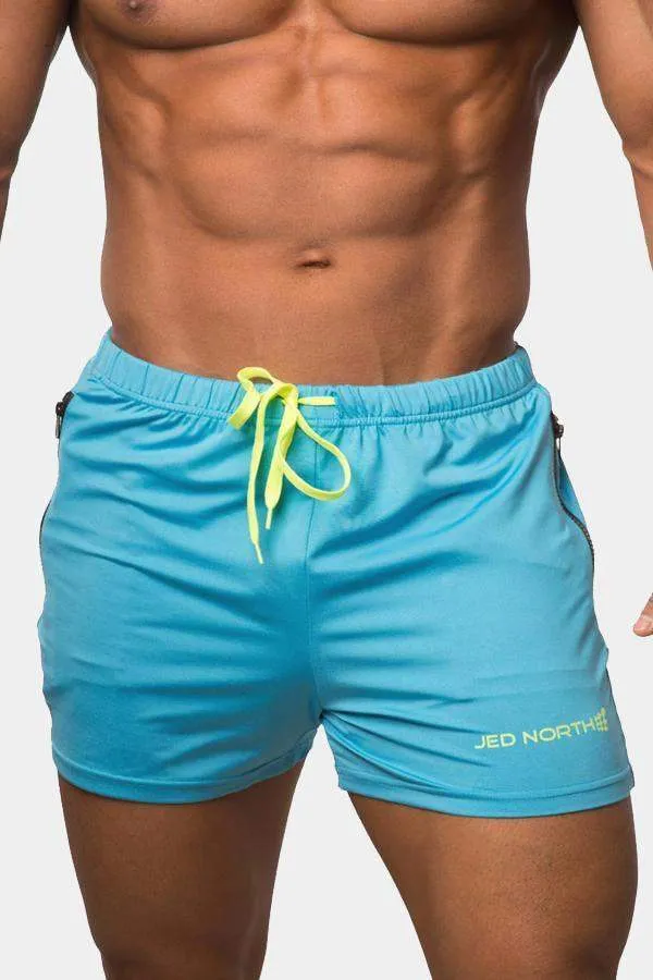 Agile Bodybuilding 4'' Shorts w Zipper Pockets - Aqua Blue