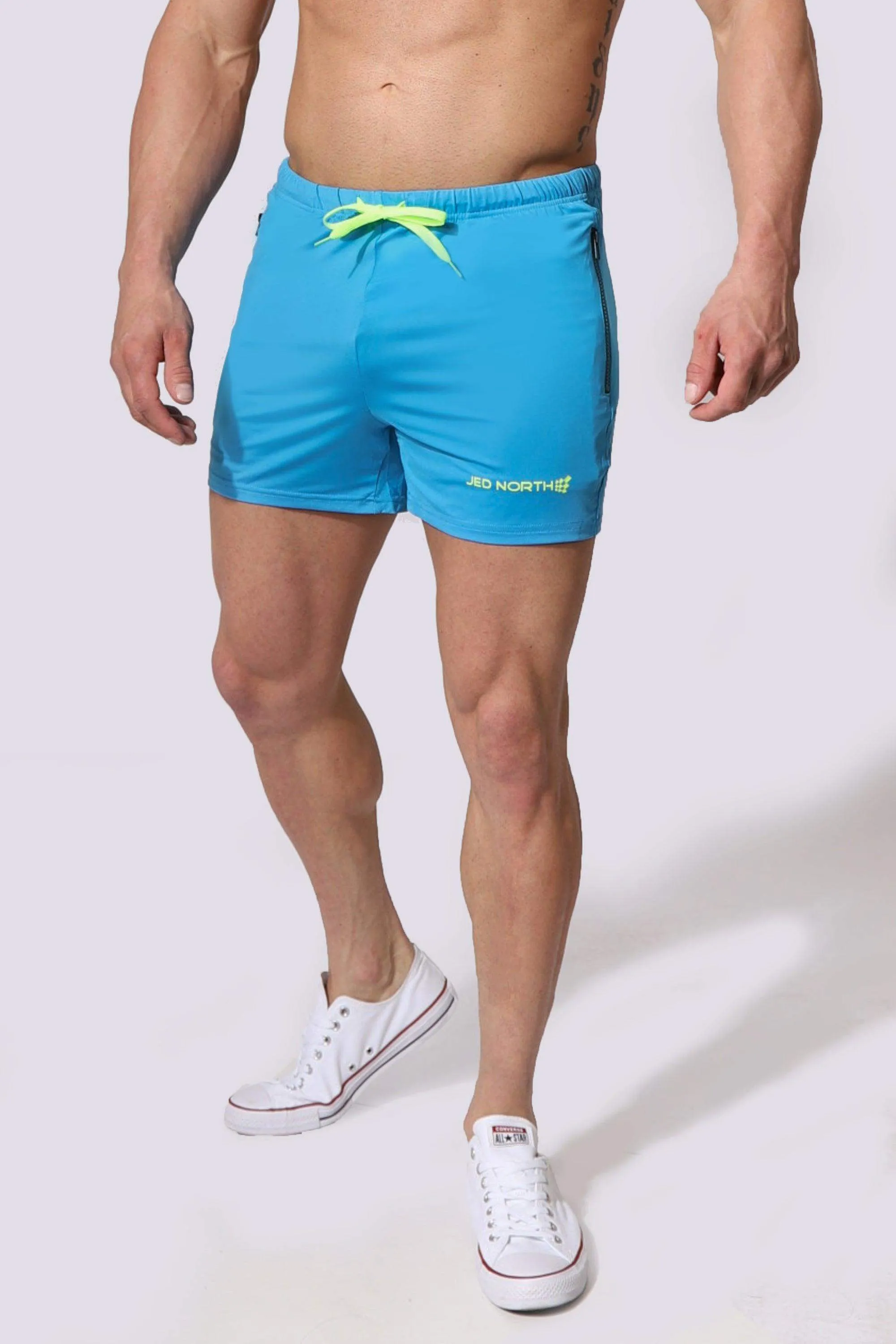 Agile Bodybuilding 4'' Shorts w Zipper Pockets - Aqua Blue