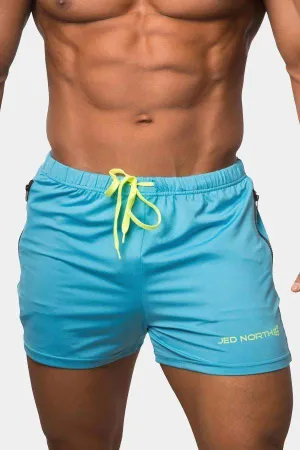 Agile Bodybuilding 4'' Shorts w Zipper Pockets - Aqua Blue