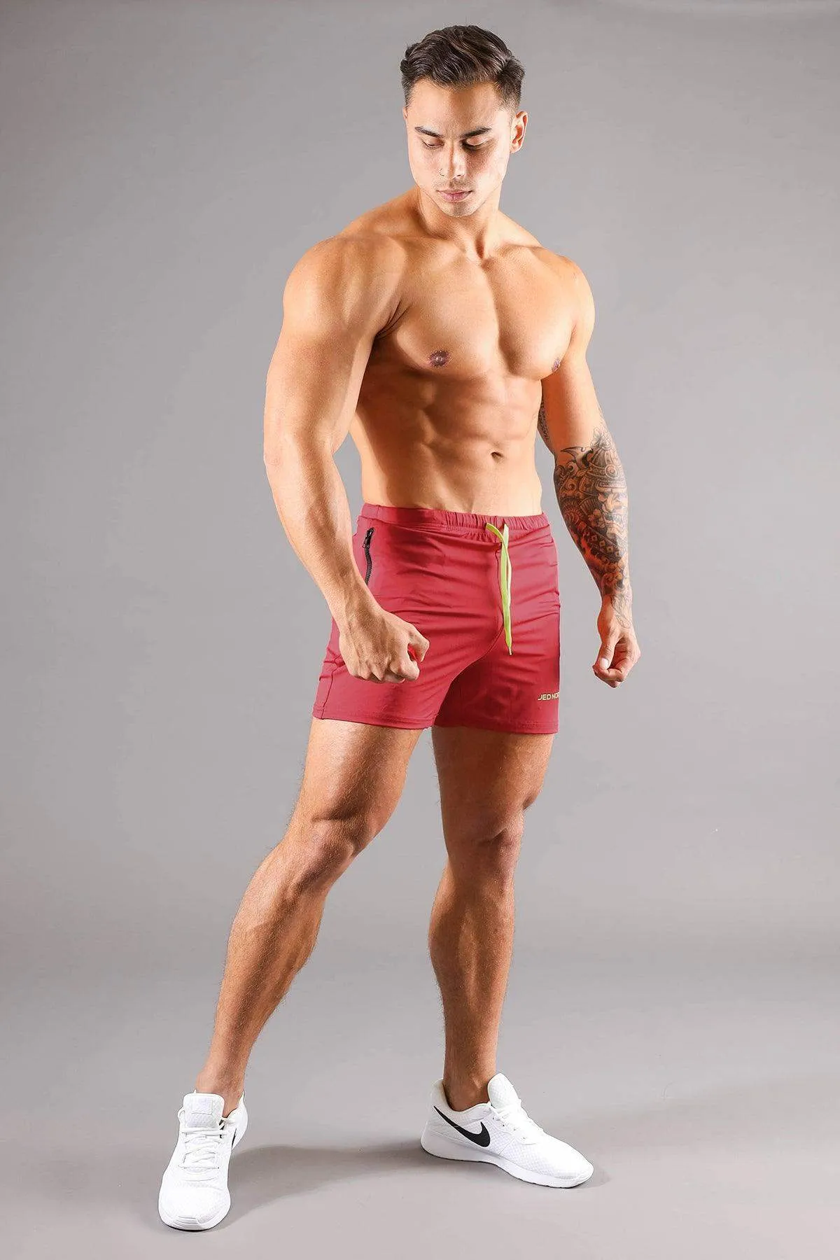 Agile Bodybuilding 4'' Shorts w Zipper Pockets - Crimson Red