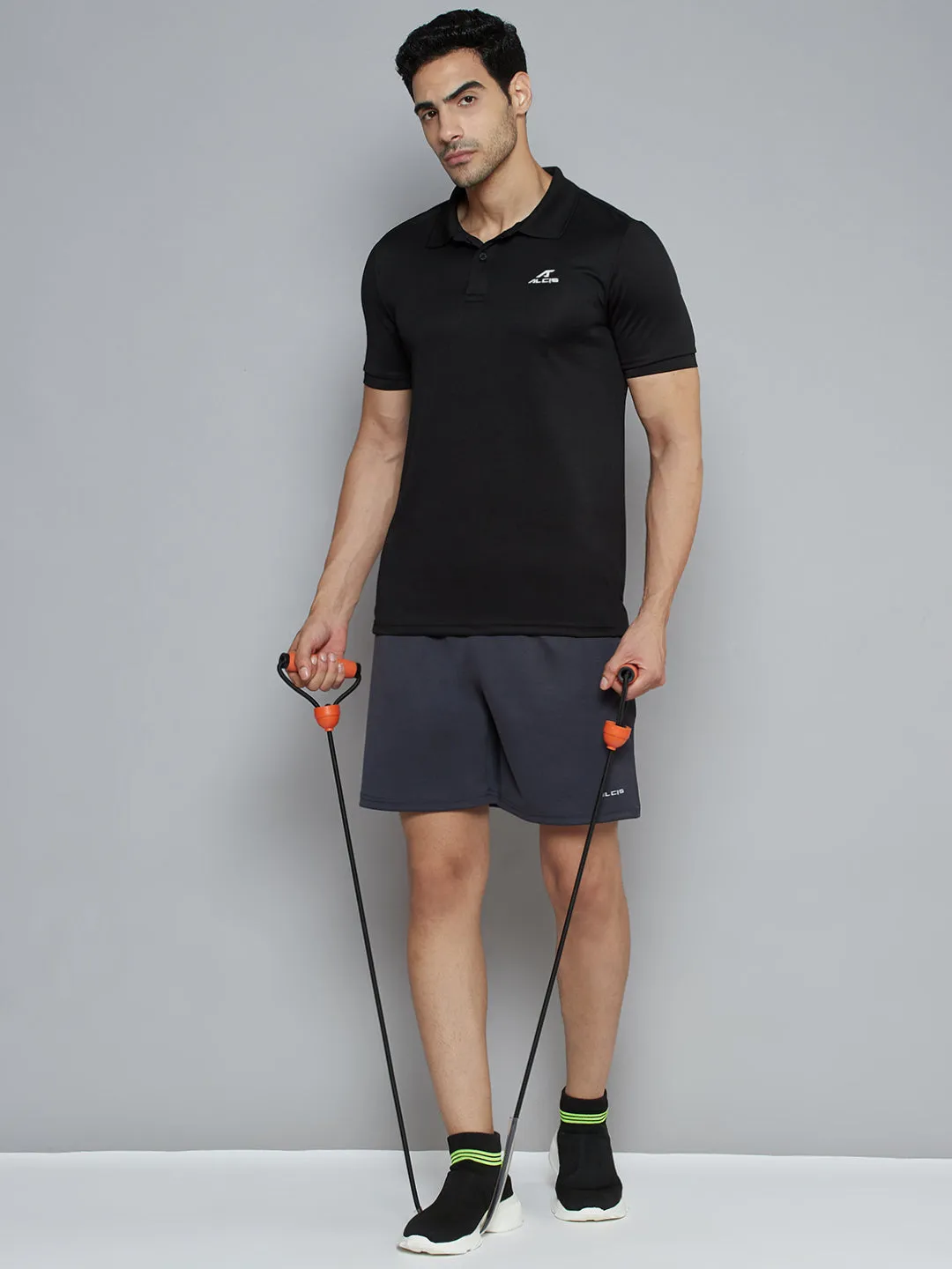 Alcis Men Charcoal Grey Solid Slim Fit Sports Shorts