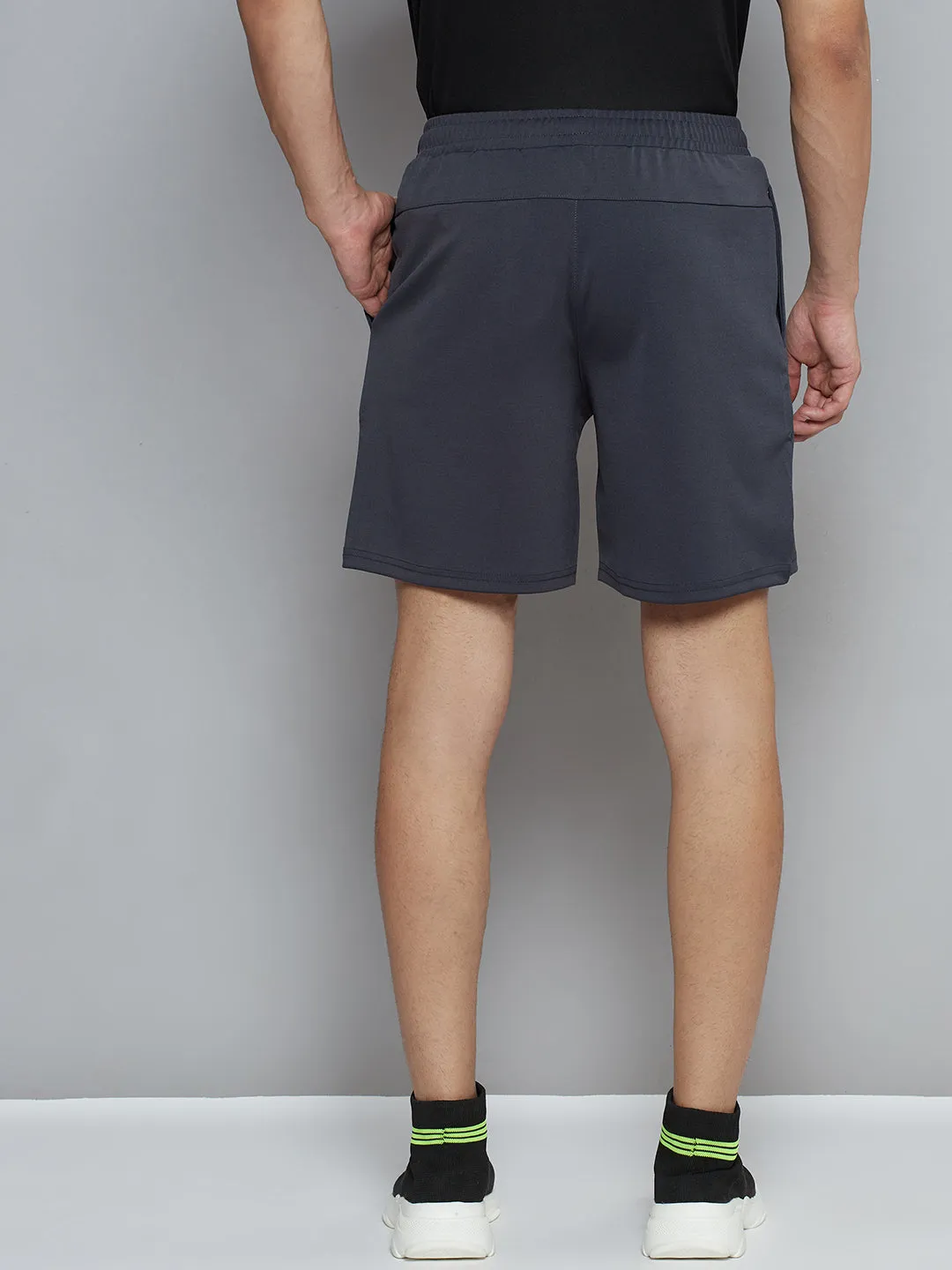 Alcis Men Charcoal Grey Solid Slim Fit Sports Shorts