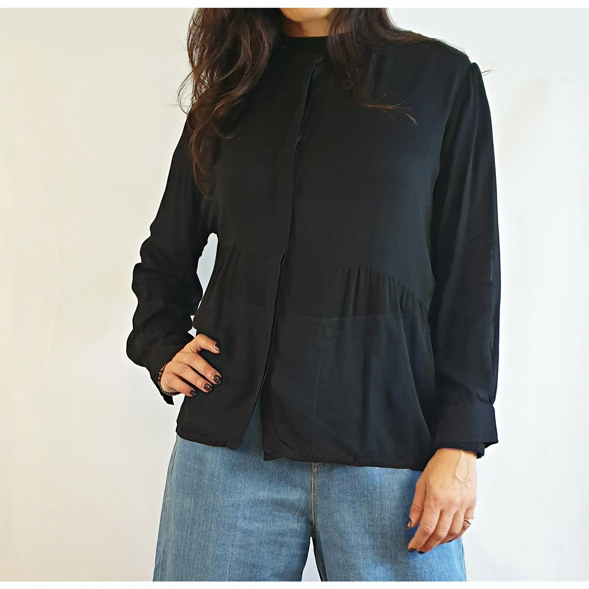 Alpha 60 second hand black sheer long sleeve top size M (best fits 12)