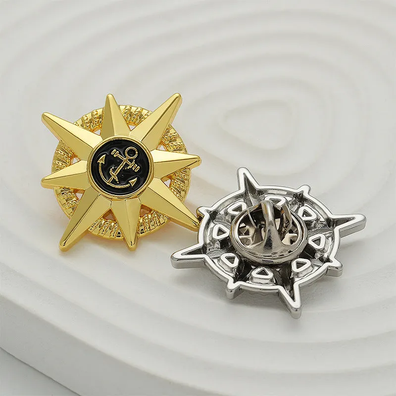 Anchor Epoxy Gold Silver Octagonal Star-Shaped Metal Brooch 2 Pack