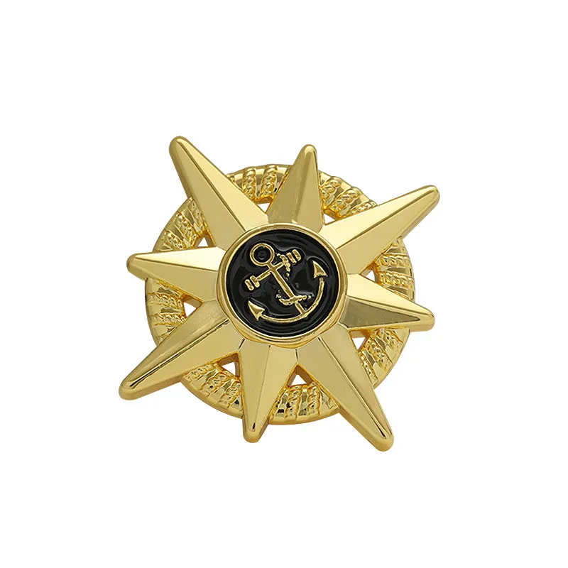 Anchor Epoxy Gold Silver Octagonal Star-Shaped Metal Brooch 2 Pack