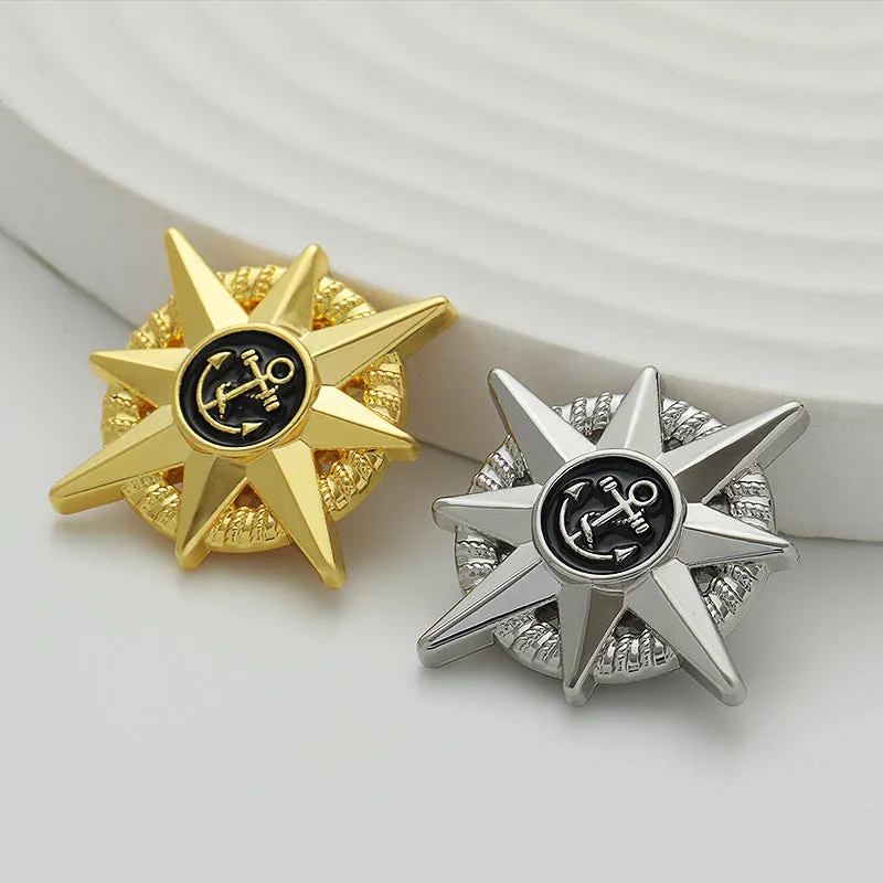 Anchor Epoxy Gold Silver Octagonal Star-Shaped Metal Brooch 2 Pack
