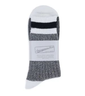 Anonymous Ism Tuck Cuff Striped Q Socks: Black Melange