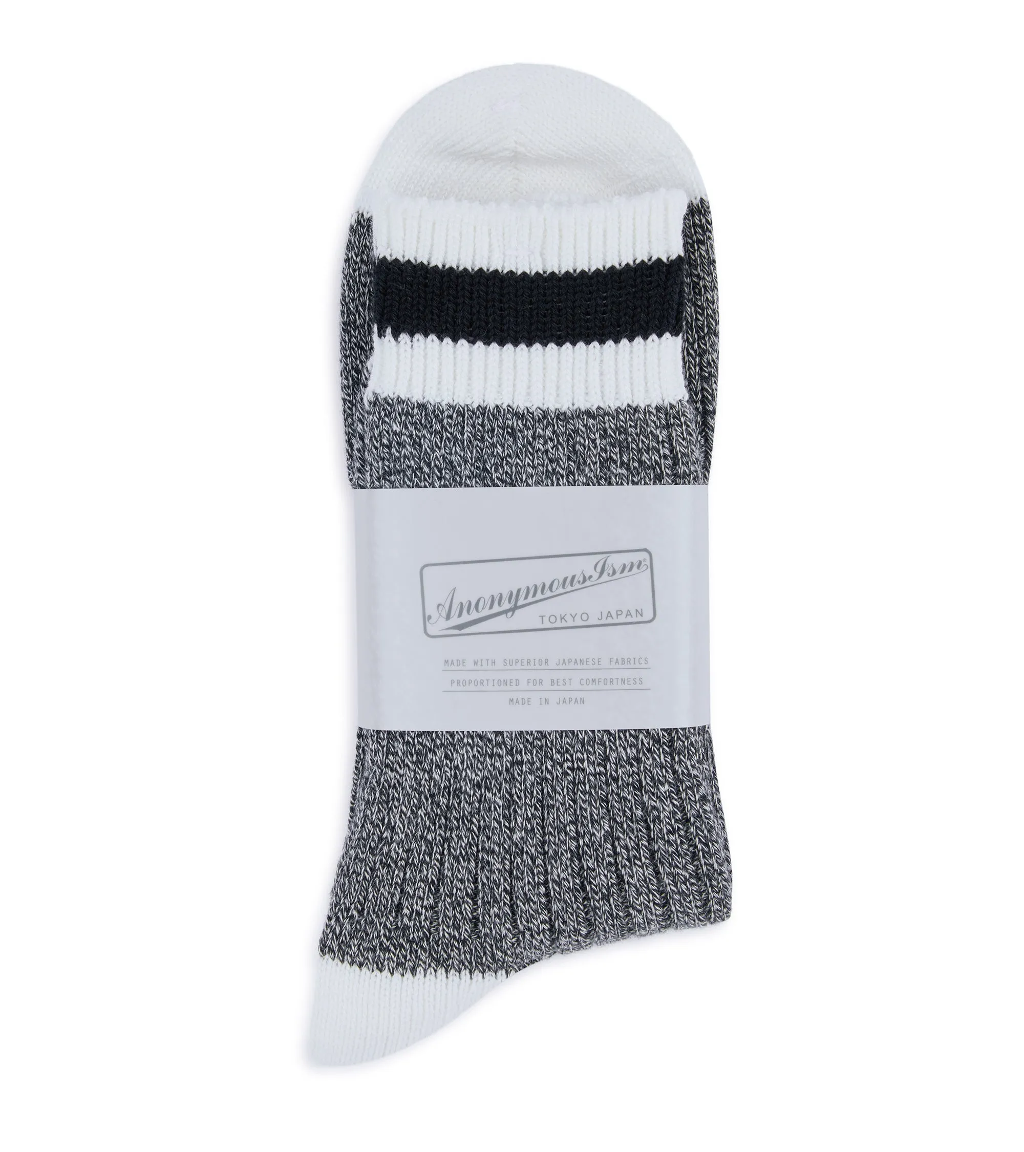 Anonymous Ism Tuck Cuff Striped Q Socks: Black Melange