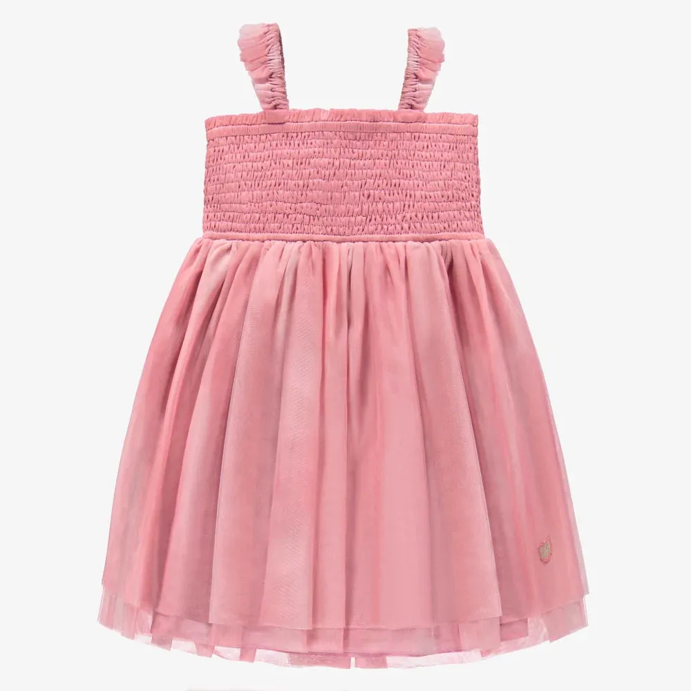 Ash Pink Honeycomb And Tulle Dress