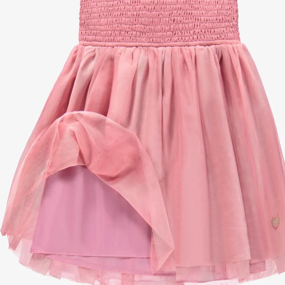 Ash Pink Honeycomb And Tulle Dress
