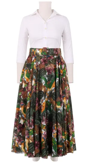 Aster Skirt #1 with Belt Midi Length Cotton Musola (Mocking Bird)