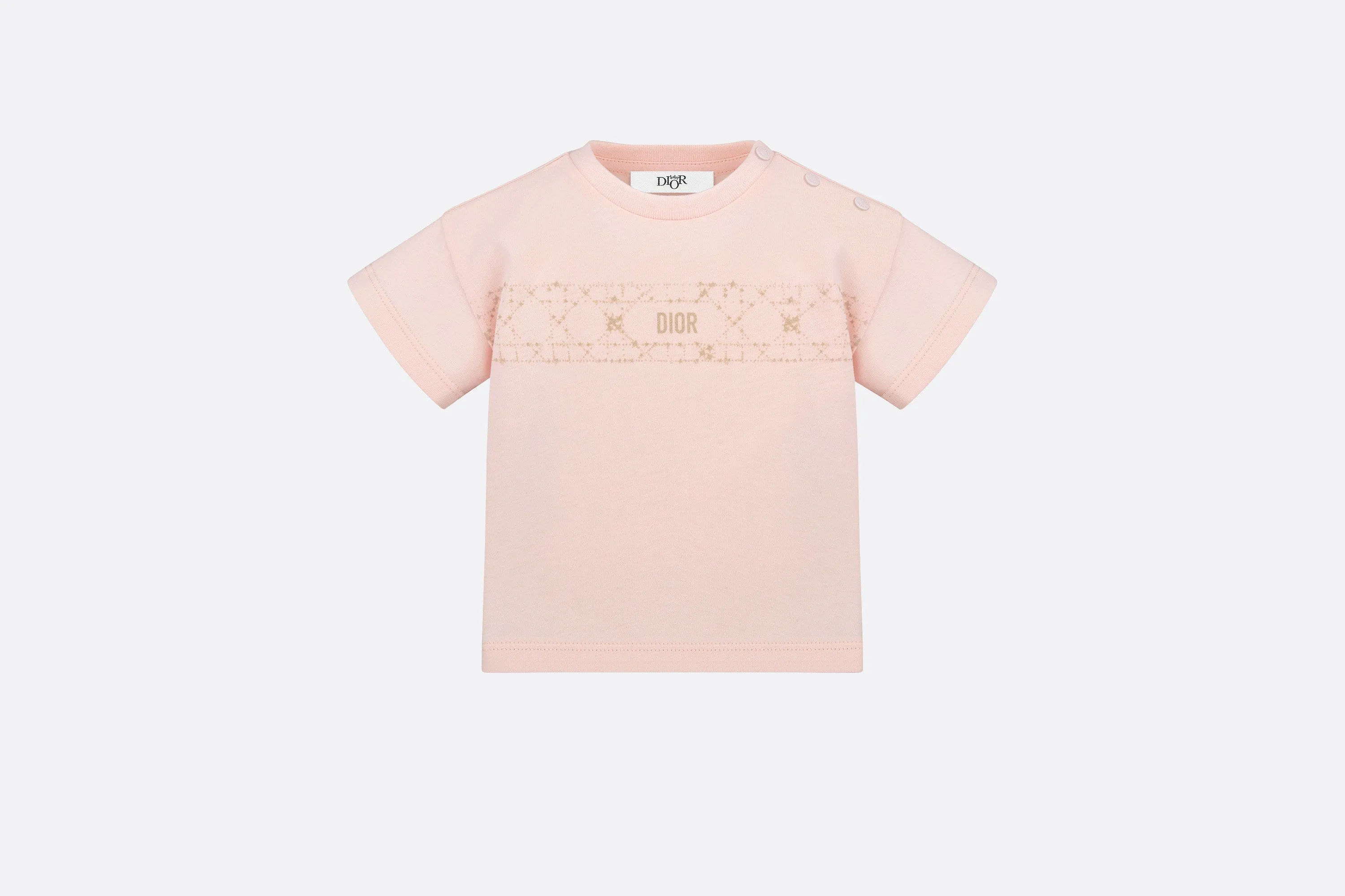 Baby T-Shirt • Pale Pink Cotton Jersey with Pale Gold-Tone Cannage Motif