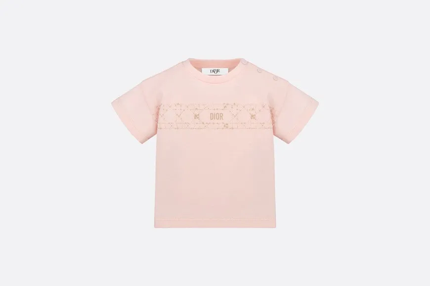 Baby T-Shirt • Pale Pink Cotton Jersey with Pale Gold-Tone Cannage Motif
