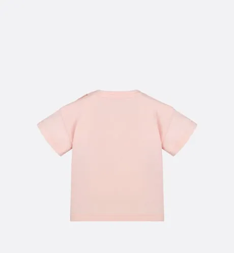 Baby T-Shirt • Pale Pink Cotton Jersey with Pale Gold-Tone Cannage Motif