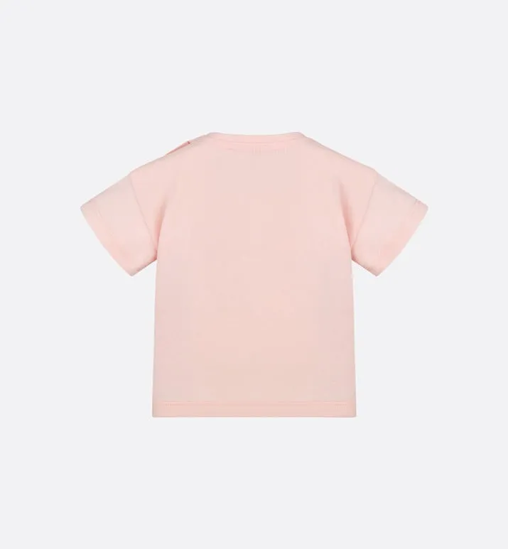 Baby T-Shirt • Pale Pink Cotton Jersey with Pale Gold-Tone Cannage Motif