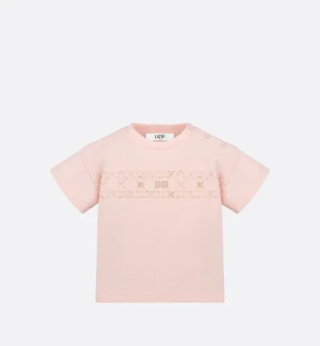Baby T-Shirt • Pale Pink Cotton Jersey with Pale Gold-Tone Cannage Motif