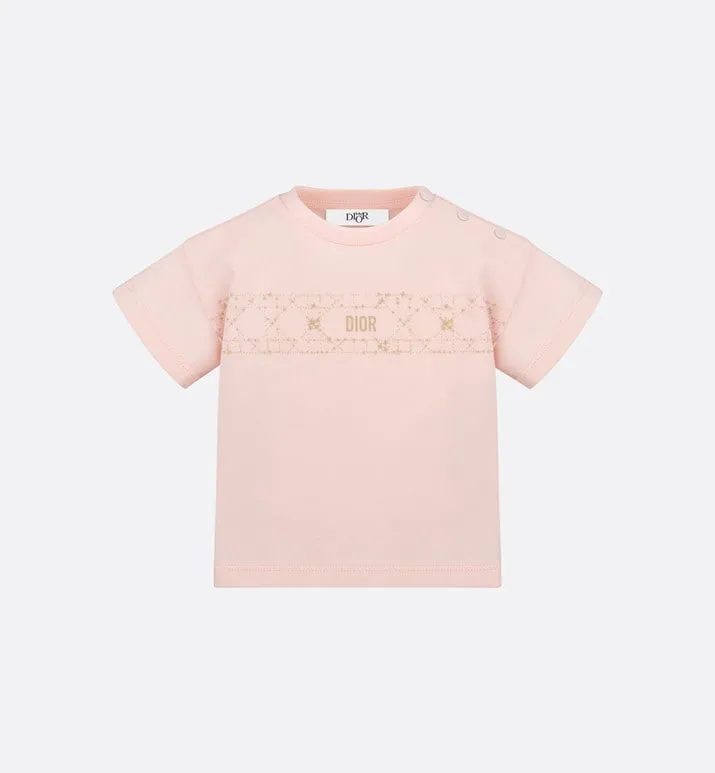 Baby T-Shirt • Pale Pink Cotton Jersey with Pale Gold-Tone Cannage Motif